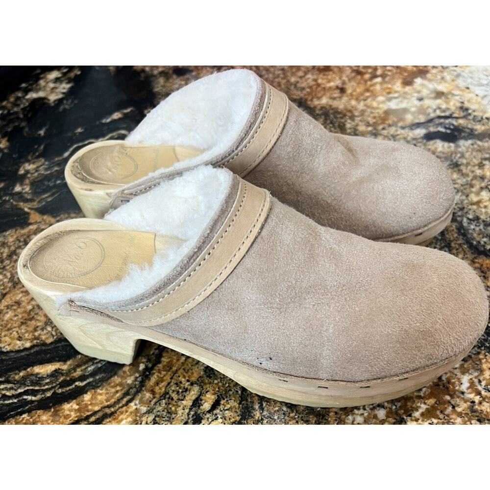 No. 6 Women’s Nude Suede Shearling Lined Clogs Slip On Size 38 US 7.5